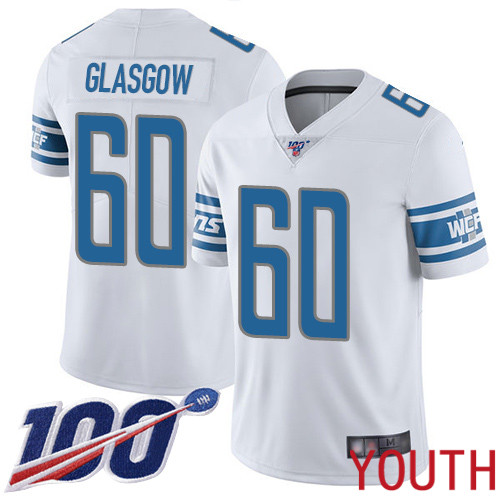 Detroit Lions Limited White Youth Graham Glasgow Road Jersey NFL Football #60 100th Season Vapor Untouchable->youth nfl jersey->Youth Jersey